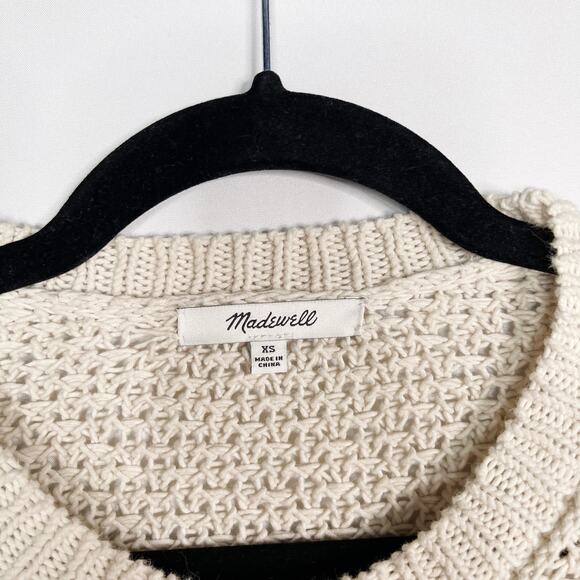 Madewell XSmall Cream French Quarter Pullover Sweater Open Knit Cotton Crew Neck - Picture 7 of 10